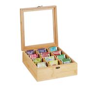 Tea organiser 12 Compartments Easy Clean Tea Storage Box Bamboo Tea Caddy