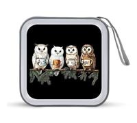 Tea Owls Printed CD Case Hard Plastic Protective DVD Storage Binder Bag for Home Office