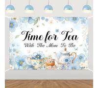 Tea Party Baby Shower Backdrop Time for Tea with The Mom to Be Backdrop Blue Vintage Teapot Afternoon Tea Photography Background for Baby Shower Pregnancy Announcement Gender Reveal Party 5 * 3ft