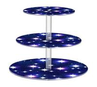 Tea Party Cupcake Stand 3 Tier Round Stars Navy Blue Acrylic Display Cupcake Tower Birthday Wedding Serving Cake Stands for Party Dessert Tray Donut