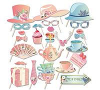 Tea Party Photo Booth 25PCS Supplies Holiday Picture Decorations Photo Booth Props for Favors Pose Sign Kit Fun for Party