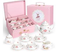 Tea Party Set for Little Girls, 49PCS Princess Tea Time Toys Including Tea Set Dessert Carrying Case, Kids Kitchen Pretend Playset, Tea Set for Girls Birthday Toddler Age 3-8 (Porcelain Tea Party Set)