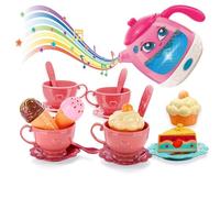 Tea Party Set for Little Girls- Musical Teapot Lights up with Songs & Sounds -Interactive Tea Set for Toddlers - Princess Teatime Toys with Dessert- Kids Kitchen Pretend playset - Best Gifts Age 3-8