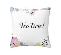 Tea Party Valentines Day Polyester Velvet Pillow Covers Non-Fading,Tea Time Cups Sweets,Sofa Home Decorations Wedding Anniversary Vacation Decor,Multicolor 16 x 16 inch, IA-bzfx0118L480023a06