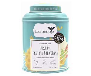 Tea People Luxury English Breakfast Tea Loose Leaf 125g in a luxury tin caddy - Premium Blend of Assam, Darjeeling & Ceylon - Medium-Bodied Black Loose Tea Leaves for a Perfect Morning Brew