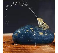 Tea Pet Frog That Can Spray Water, Cute Zisha Kung Fu Tea Ornament Accessories of Frog Tea Set Decoration for Tea Table Desk Tearoom Great Gift for Tea Lover Friend (7.Spray frog and flat pebble cyan)