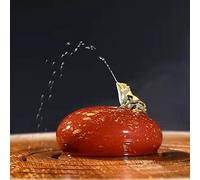 Tea Pet Frog That Can Spray Water, Cute Zisha Kung Fu Tea Ornament Accessories of Frog Tea Set, Decoration for Tea Table Desk Tearoom (6.Spray frog & round pebble vermilion)