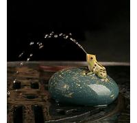 Tea Pet Frog That Can Spray Water, Cute Zisha Kung Fu Tea Ornament Accessories of Frog Tea Set, Decoration for Tea Table Desk Tearoom Great Gift for Tea Lover Friend (5.Spray frog & round pebble cyan)