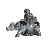 tea pet, Shepherd Boy Riding Buffalo Figurine Tea Pet Desk Ceramic Ornament, Tearoom Table Decoration Gifts