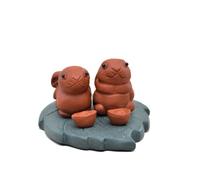 tea pets-Purple Sand Tea Pet Rabbit Zodiac Small Ornaments Handmade Leaves Ingots Sculptures Tea Sets Play Ceremony Accessories (Red)