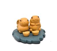 tea pets-Purple Sand Tea Pet Rabbit Zodiac Small Ornaments Handmade Leaves Ingots Sculptures Tea Sets Play Ceremony Accessories (Yellow)