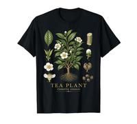 Tea Plant Camellia sinensis Vintage Botanical Anatomy Study Value Graphic T-Shirt, Men, Black, L