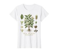Tea Plant Camellia sinensis Vintage Botanical Anatomy Study Value Graphic T-Shirt, Women, White, S