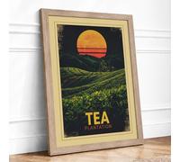 Tea Plantation at Sunrise Vintage Framed Wall Art Print A1 Oak