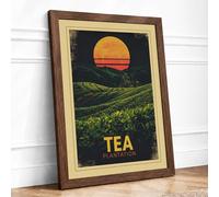 Tea Plantation at Sunrise Vintage Framed Wall Art Print A1 Walnut