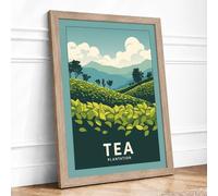 Tea Plantation Landscape Framed Wall Art Print A2 Oak