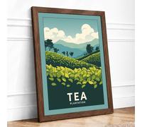 Tea Plantation Landscape Framed Wall Art Print A3 Walnut