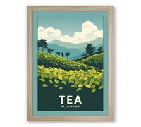 Tea Plantation Landscape Modern Framed Wall Art Print A1 (84.1×59.4cm) Oak, Wall Decor for Living Room, Bedroom, Office & Home, Ready to Hang, Art Gift