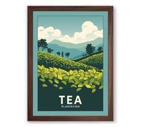 Tea Plantation Landscape Modern Framed Wall Art Print A1 (84.1×59.4cm) Walnut, Wall Decor for Living Room, Bedroom, Office & Home, Ready to Hang, Art Gift