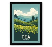 Tea Plantation Landscape Modern Framed Wall Art Print A3 (42×29.7cm) Black, Wall Decor for Living Room, Bedroom, Office & Home, Ready to Hang, Art Gift