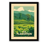 Tea Plantation Landscape Vintage Framed Wall Art Print A1 (84.1×59.4cm) Black, Wall Decor for Living Room, Bedroom, Office & Home, Ready to Hang, Art Gift