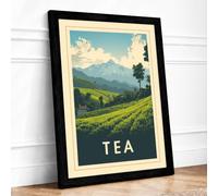 Tea Plantation Landscape Vintage Framed Wall Art Print A1 (84.1×59.4cm) Black, Wall Decor for Living Room, Bedroom, Office & Home, Ready to Hang, Art Gift