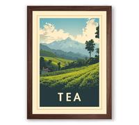 Tea Plantation Landscape Vintage Framed Wall Art Print A1 (84.1×59.4cm) Walnut, Wall Decor for Living Room, Bedroom, Office & Home, Ready to Hang, Art Gift