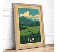 Tea Plantation Landscape Vintage Framed Wall Art Print A1 Oak