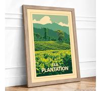 Tea Plantation Landscape Vintage Framed Wall Art Print A1 Oak