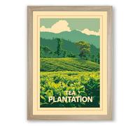 Tea Plantation Landscape Vintage Framed Wall Art Print A2 (59.4×42cm) Oak, Wall Decor for Living Room, Bedroom, Office & Home, Ready to Hang, Art Gift