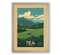 Tea Plantation Landscape Vintage Framed Wall Art Print A2 (59.4×42cm) Oak, Wall Decor for Living Room, Bedroom, Office & Home, Ready to Hang, Art Gift