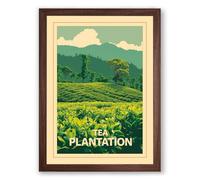 Tea Plantation Landscape Vintage Framed Wall Art Print A2 (59.4×42cm) Walnut, Wall Decor for Living Room, Bedroom, Office & Home, Ready to Hang, Art Gift