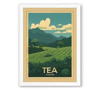 Tea Plantation Landscape Vintage Framed Wall Art Print A2 (59.4×42cm) White, Wall Decor for Living Room, Bedroom, Office & Home, Ready to Hang, Art Gift