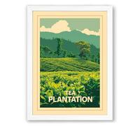 Tea Plantation Landscape Vintage Framed Wall Art Print A2 (59.4×42cm) White, Wall Decor for Living Room, Bedroom, Office & Home, Ready to Hang, Art Gift