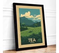 Tea Plantation Landscape Vintage Framed Wall Art Print A2 Black