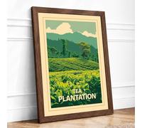 Tea Plantation Landscape Vintage Framed Wall Art Print A2 Walnut
