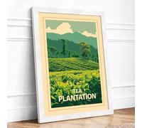 Tea Plantation Landscape Vintage Framed Wall Art Print A2 White