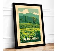 Tea Plantation Landscape Vintage Framed Wall Art Print A3 Black