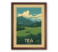 Tea Plantation Landscape Vintage Framed Wall Art Print A4 (29.7×21cm) Walnut, Wall Decor for Living Room, Bedroom, Office & Home, Ready to Hang, Art Gift