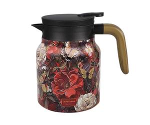 Tea Pots, 800ML Vintage Floral Pattern Tea Pot with Removable Strainer Lid 316 Stainless Steel Insulated Floral Teapot for Coffee Hot Drinks Beverage