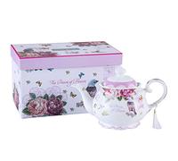Tea Pots, Large Teapot Milk Jug Sugar Bowl Afternoon Tea Set Teapots Set New Bone China Vintage Flora Gift for Her 1300ml (Teapot Bird Rose Butterfly)