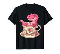 Tea Rex Dinosaur in Floral Teacup Rose Petal Tea T-Shirt