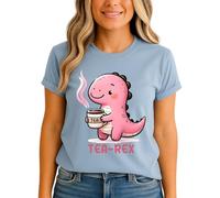 Tea Rex Dinosaur Womens Graphic T-Shirt Pink Cartoon Dino Tea Lover Tee M (12-14)
