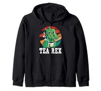 Tea Rex Funny T-Rex Retro Dinosaur Tea Drinking Zip Hoodie