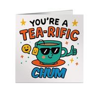 Tea-rific Chum Card - Funny Greeting Card - for Work Friend, Colleague, Birthday, Leaving, Thank You - Personalised Job Role - UK Printed