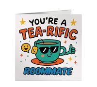 Tea-rific Roommate Greeting Card - Personalised Work Role Card - Funny Gift for Birthday, Leaving, Thank You - Printed in UK