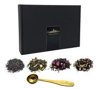 Tea Sampler Gift Set with Measuring Spoon - 4 Premium Loose Leaf Blends (4 × 25g, 40+ Cups) in Luxury Gift Box - English Breakfast, Earl Grey, Spiced Apple Chai & Jasmine Mint Green Tea