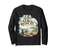 Tea Sea Repeat Quote Coastal Life Lover British Seaside Long Sleeve T-Shirt