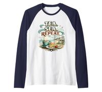 Tea Sea Repeat Quote Coastal Life Lover British Seaside Raglan Baseball Tee