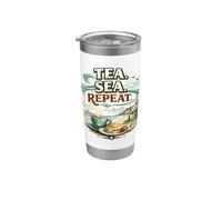 Tea Sea Repeat Quote Coastal Life Lover British Seaside Stainless Steel Insulated Tumbler
